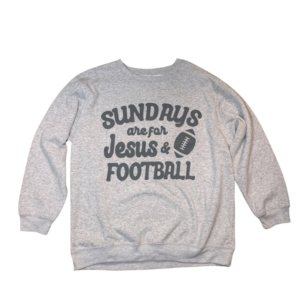 2/$30 FREEZE Gray Sundays Jesus Football Graphic Sweatshirt 2XL Grey God Sweater